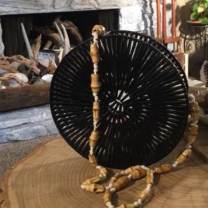 Black round bamboo with rope/bamboo strap